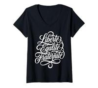 Femme Liberté Égalité Fraternité Devise Française T-Shirt avec Col en V