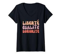 Femme Liberté Egalité Sororité Seventies pour sœurs et copines T-Shirt avec Col en V