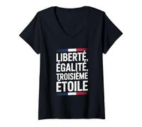 Femme Liberté, Egalité, Troisième Étoile France FRA T-Shirt avec Col en V