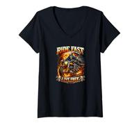Femme Liberté équitation, Moto, Esprit intrépide, Motards T-Shirt avec Col en V