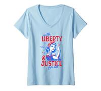 Femme Liberté et Justice pour Tous Libéral du 4 Juillet Progressiste T-Shirt avec Col en V
