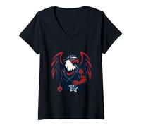 Femme Liberty Star Aigle de la Force et de la Liberté T-Shirt avec Col en V