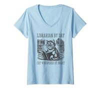 Femme Librarian By Day Cat Whisperer By Night T-Shirt avec Col en V