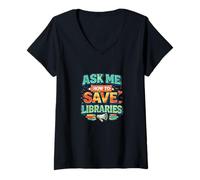 Femme Libraries Library Advocate Librarian Friends Book Lover T-Shirt avec Col en V