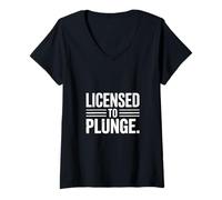 Femme Licence pour Plonger drôle Plombier Humour Salle de Bain T-Shirt avec Col en V