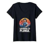 Femme Licence pour Plonger drôle Plombier Humour Salle de Bain T-Shirt avec Col en V