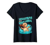 Femme Lickalotopus is My Spirit Animal Wildlife Platypus Humour T-Shirt avec Col en V