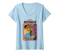 Femme Licking Toads Psychedelic Sarcastic Retro Funny Adult Humor T-Shirt avec Col en V