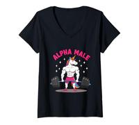Femme Licorne Alpha Male Gym Fitness Design T-Shirt avec Col en V