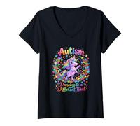 Femme Licorne autiste Dansant à Un Rythme différent T-Shirt avec Col en V