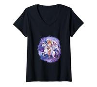 Femme Licorne avec Ange T-Shirt avec Col en V