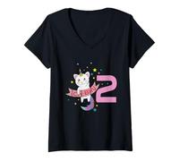 Femme Licorne Chat 2ème Anniversaire I am 2 Years T-Shirt avec Col en V