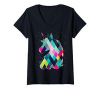 Femme Licorne colorée T-Shirt avec Col en V
