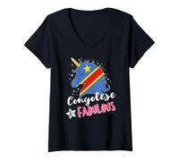 Femme Licorne congolaise République Démocratique du Congo T-Shirt avec Col en V