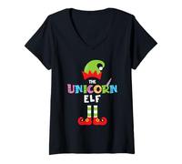 Femme Licorne Elfe Assorti Groupe Famille Magique Fête de Noël T-Shirt avec Col en V