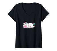 Femme Licorne endormie T-Shirt avec Col en V