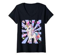 Femme Licorne enfant licornes animal fabuleux conte de fées cheval rétro années 60 T-Shirt avec Col en V