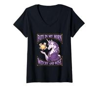 Femme Licorne Fate In My Horn Wise Seers Filles Femmes Amoureux de Fantastique T-Shirt avec Col en V