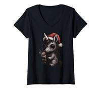 Femme Licorne Gothique Grunge avec Renne en Peluche de Noël Gothique T-Shirt avec Col en V