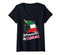 Femme Licorne koweïtienne Drapeau du Koweït T-Shirt avec Col en V