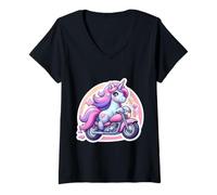 Femme Licorne Mignonne équitation Classique Moto Cycliste Fille T-Shirt avec Col en V