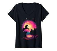Femme Licorne Mythique Forêt Motif Fantasy Art Licorne T-Shirt avec Col en V