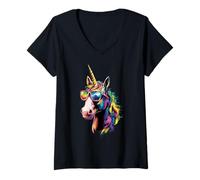 Femme Licorne Poney Cavalier Ponyhof Chevaux Équitation Licornes T-Shirt avec Col en V
