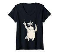 Femme Licorne Rock on Lunettes de Soleil Cool Fantasy T-Shirt avec Col en V