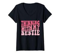 Femme L'idée d'un jumelage Entre Amis avec ma Meilleure Amie Spirit Week Twins Girls T-Shirt avec Col en V