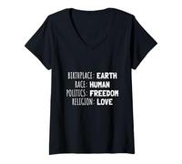 Femme Lieu de Naissance Race Politique Religion Diversité T-Shirt avec Col en V