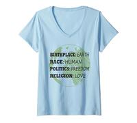 Femme Lieu de naissance Terre Race Politique humaine Liberté Amour T-Shirt avec Col en V