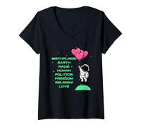 Femme Lieu de Naissance Terre Race Politique Humaine Liberté Religion Amour T-Shirt avec Col en V
