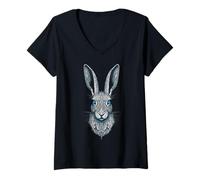 Femme Lièvre d'art Motif lièvre T-Shirt avec Col en V