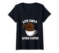 Femme Life Ends After Coffee Drôle Faucheuse Halloween T-Shirt avec Col en V