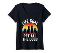 Femme Life Goal Pet All The Dogs Donne Sarcastique drôle pour Amoureux des Chiens T-Shirt avec Col en V