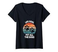 Femme Life Goal Pet All The Dogs T-Shirt pour Amoureux des Animaux T-Shirt avec Col en V