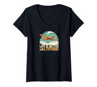 Femme Life is Better at Altitude Pilot Airplane Flying Design T-Shirt avec Col en V