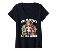 Femme Life Is Better At The Couch Gnome Dad For Funny Retirement T-Shirt avec Col en V