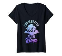 Femme Life Is Better At The River Camping Randonnée Camp Nature Lover T-Shirt avec Col en V