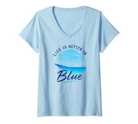 Femme Life is Better in Blue Sea Summer Sentiments Beach Vacances T-Shirt avec Col en V