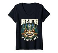 Femme Life is Better in Woods Camping Outdoor Adventure Lover T-Shirt avec Col en V