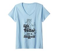 Femme Life is Better on A Sailboat Sailor Sail Captain T-Shirt avec Col en V