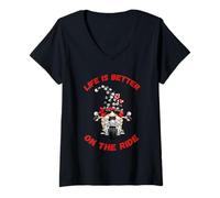 Femme Life is Better on The Ride Cute Oldschool Biker Kids GNOME T-Shirt avec Col en V