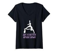 Femme Life is Better Poutre d'équilibre de Gymnastique à l'envers T-Shirt avec Col en V