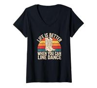 Femme Life is Better When You Can Line Dance Citation Country T-Shirt avec Col en V