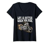 Femme Life is Better When You Ride Vêtements de Moto pour Motards T-Shirt avec Col en V