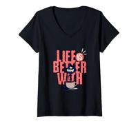 Femme Life-is Better with A Cup-of Coffee Tasse à café est Mieux T-Shirt avec Col en V