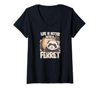 Femme Life is Better with A Ferret Cute Pet Animal Lover T-Shirt avec Col en V