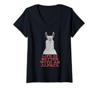 Femme Life is Better with an Alpaga Lama Vintage Alpaga Lover T-Shirt avec Col en V