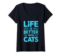 Femme Life is Better with Cats T-Shirt avec Col en V